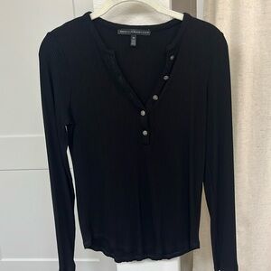 White House Black Market WHBM black ribbed Henley top